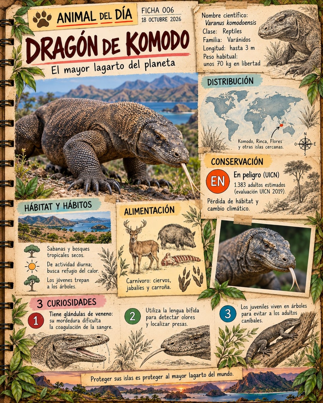 Infografía de @cuadernosalvaje365: Dragón de Komodo: el mayor lagarto del planeta