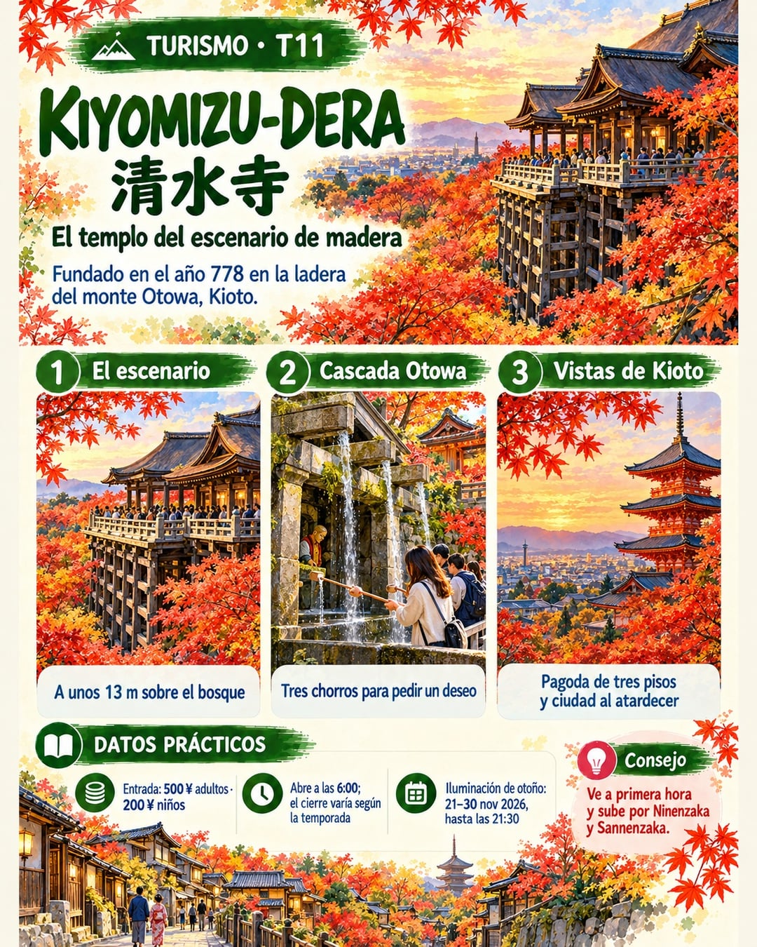 Infografía de @pildorasdejapon: Kiyomizu-dera: el templo de la terraza de madera en Kioto
