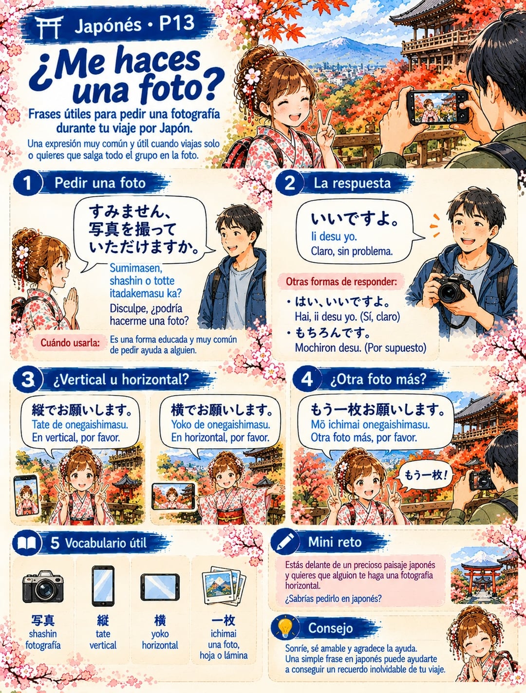 Infografía de @pildorasdejapon: Cómo pedir que te hagan una foto en japonés