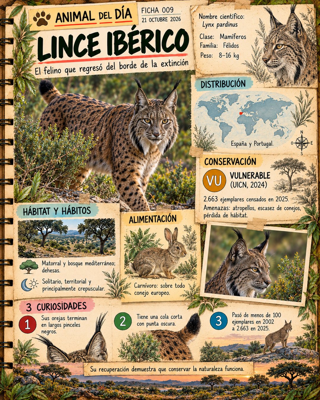 Infografía de @cuadernosalvaje365: Lince ibérico: el felino que volvió del borde de la extinción