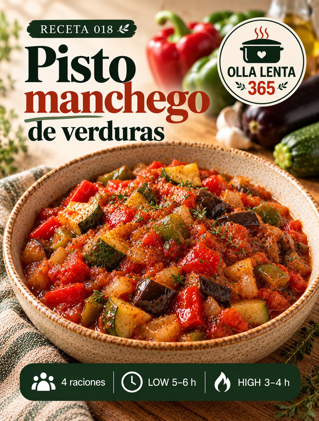 Infografía de @ollalenta365: Pisto manchego de verduras en olla lenta