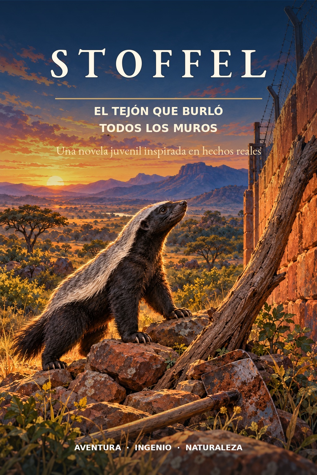 Portada ilustrada de Stoffel ante un muro al atardecer